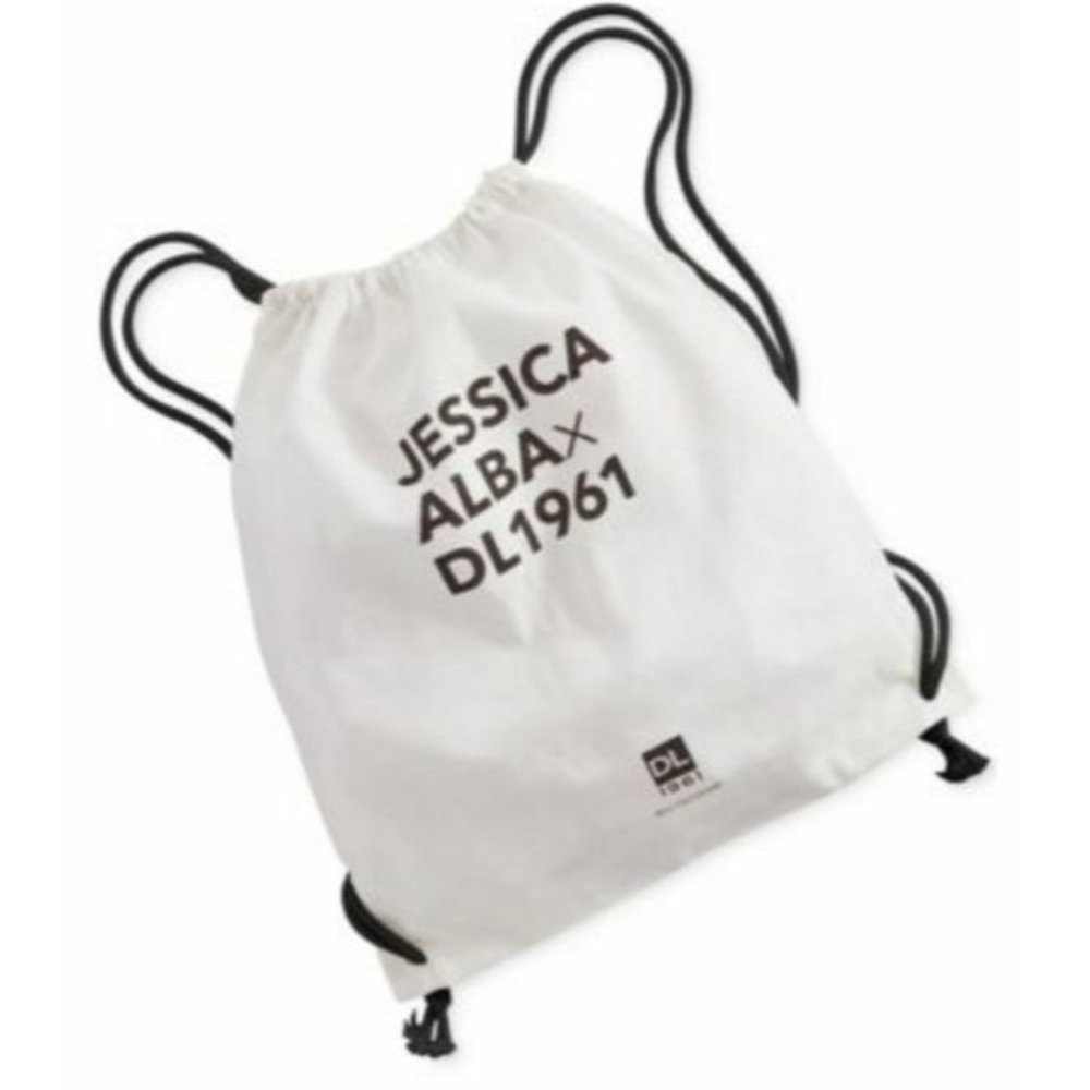 Jessica AlbaX Drawstring White Backpack Fabric Beach Gym Pool Laundry Bag